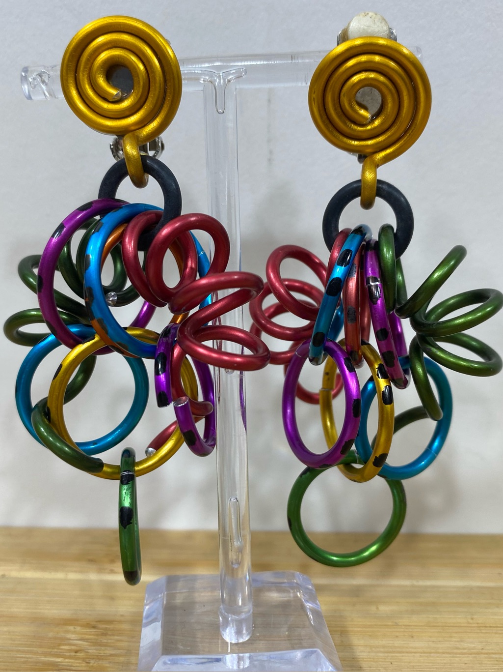 Rare Vintage 80’s David Spada Anodized Aluminum Spiral /Hoops Earrings Clip On